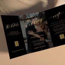 Foto overlay goud zwart RSVP details QR bruiloft