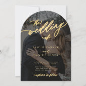 Foto overlay gouden script alles in één RSVP bruil Kaart (Voorkant)