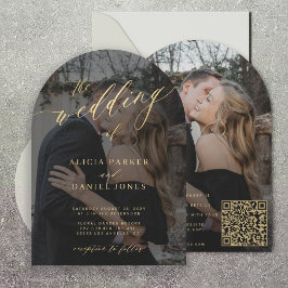 Foto overlay gouden script alles in één RSVP bruil Kaart