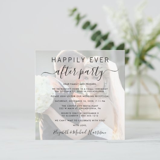 Foto-overlay 'Happily Ever After' bruiloftsrecepti Kaart (Staand voorkant)