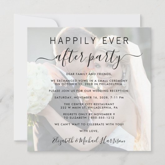 Foto-overlay 'Happily Ever After' bruiloftsrecepti Kaart (Voorkant)