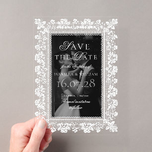 Foto-overlay kant Zwart en wit Save the Date Acryl Uitnodigingen