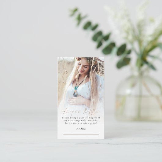 Foto Overlay Luier Raffle Goud Baby shower Informatiekaartje (Staand voorkant)
