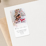 Foto overlay Merry Christmas Retouradres Etiket<br><div class="desc">Foto overlay Merry Christmas Retour Adres. Een stijlvol setscript voor Merry Christmas en de rest van de tekst is gemakkelijk te personaliseren. Vervang de voorbeeldfoto door je eigen favoriet.</div>