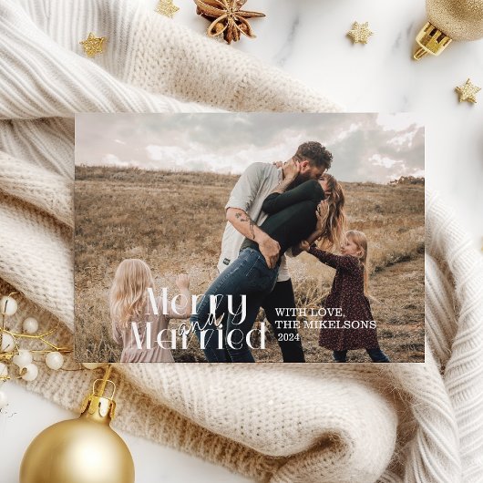 Foto Overlay Minimalist Merry and Married Feestdagenkaart