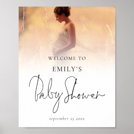Foto-overlay Moderne Scriptie Welkom Baby Shower Poster (Voorkant)
