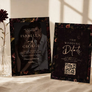 Foto-overlay Moody Floral Burgundy Bruiloft Kaart