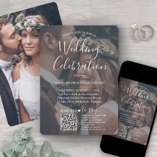 Foto-overlay QR-code RSVP Witte Script Bruiloft Kaart
