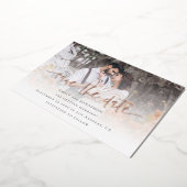 Foto-overlay QR-code Save The Date Roze Goud Echt Folie Uitnodiging (Gedraaid)
