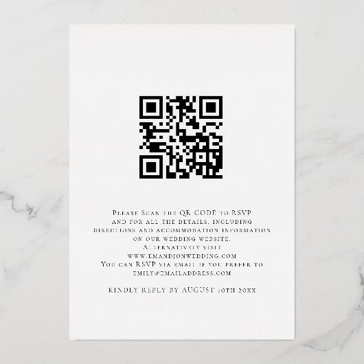 Foto-overlay QR-code-script bruiloft echt Folie Uitnodiging (Achterkant)