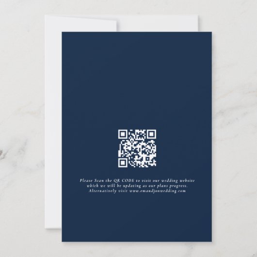 Foto Overlay QR Marine Blauw Wit Script Bruiloft Save The Date (Achterkant)