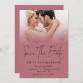 Foto Overlay QR Roos Goud Zwart Script Bruiloft Save The Date (Voorkant / Achterkant)