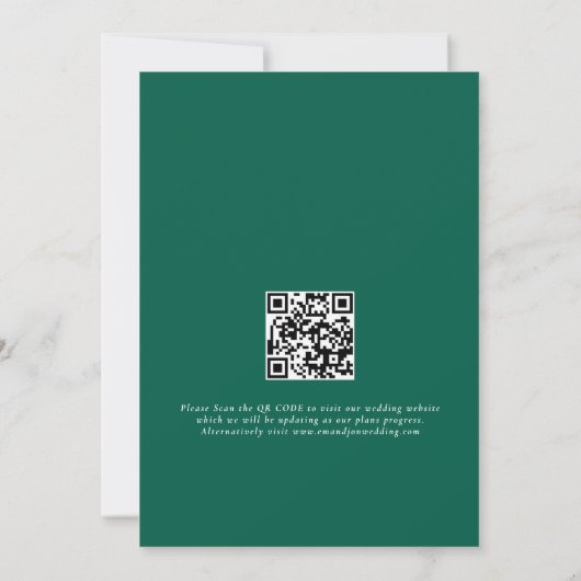 Foto Overlay QR Smaragd Groen Script Bruiloft Save The Date (Achterkant)