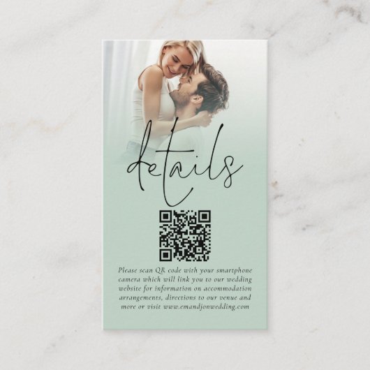 Foto Overlay Script QR Code Sage Bruiloft Details Informatiekaartje (Voorkant)