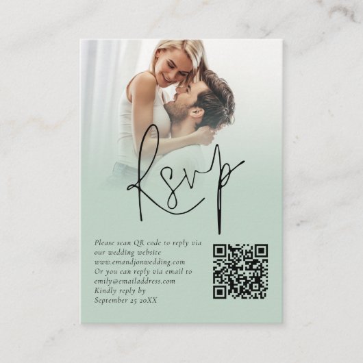 Foto Overlay Script QR Code Sage Bruiloft RSVP Informatiekaartje (Voorkant)