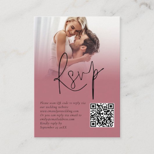 Foto Overlay Script QR Roos Gold Wedding RSVP Informatiekaartje (Voorkant)