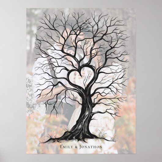 Foto Overlay Thumbprint Tree Bruiloft Gastenboek Poster (Voorkant)