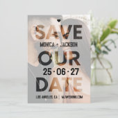 Foto-overlay-uitknip typografie Stedelijke bruilof Save The Date (Staand voorkant)