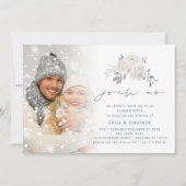 Foto-overlay Witte Bloemen Join Us Avond Huwelijk Kaart (Voorkant)