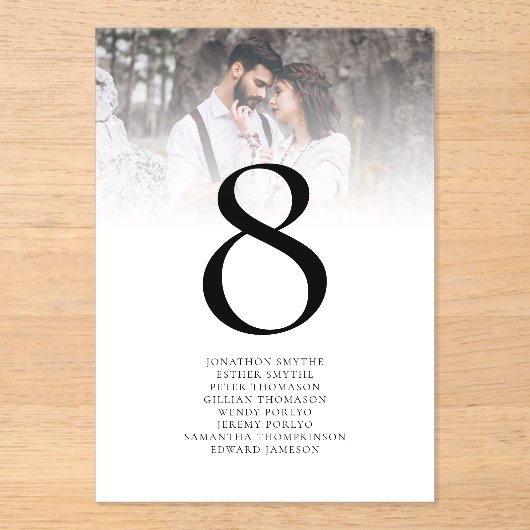 Foto Overlay Witte bruiloft Acryl Tafel Nummer Acryl Uitnodigingen (Voorkant)
