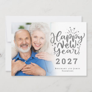 Foto-overlay zilver glitter Gelukkig Nieuwjaar 202 Feestdagenkaart
