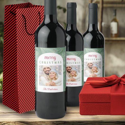 Foto paar Vrolijk Kerstfeest Wijn Etiket