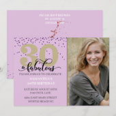 Foto: Paars 30 en Fabulous Birthday Party Kaart (Voorkant / Achterkant)