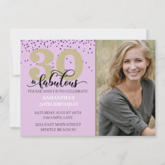 Foto: Paars 30 en Fabulous Birthday Party Kaart