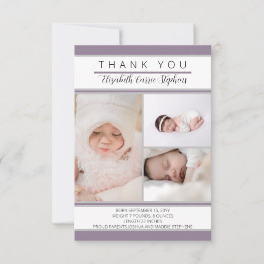 Foto Paars Baby shower |Birth Announcemen Bedankkaart (Voorkant)