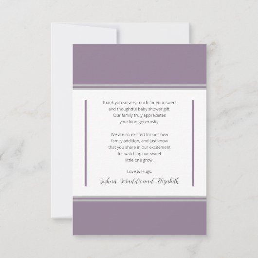 Foto Paars Baby shower |Birth Announcemen Bedankkaart (Achterkant)