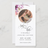 Foto Paars Floral Wedding Save the Date Bladwijzer (Voorkant)