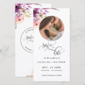 Foto Paars Floral Wedding Save the Date Bladwijzer (Voorkant / Achterkant)
