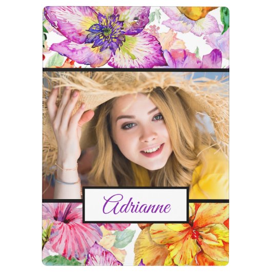 Foto Paars geel Sinaasappel Floral Hibiscus Klembord (Achterkant)