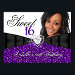 Foto Paars Glitter Sweet 16 16th Birthday Banner Poster<br><div class="desc">Foto: Glitter Sweet 16 16th Birthday Party Banner Poster.Elegant. Voor meisjes. Zizzago. Al die momenten waren verbluffend elegante evenementen voor vrouwen, meisjes. Pas je aan met je eigen details en leeftijd. Sjabloon voor Sweet 16, 16th, Quinceanera 15th, 18th, 20th, 21th, 30th, 40th, 50th, 60th, 70th, 80th, 90, 100th, Fabulous product...</div>