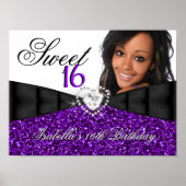 Foto Paars Glitter Sweet 16 16th Birthday Banner Poster (Voorkant)