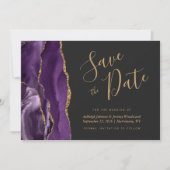 Foto Paars Gold Agate Dark Wedding Save the Date Kaart (Voorkant)