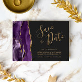 Foto Paars Gold Agate Dark Wedding Save the Date Kaart