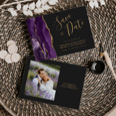 Foto Paars Gold Agate Dark Wedding Save the Date Kaart