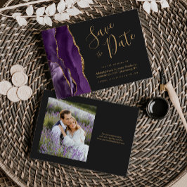 Foto Paars Gold Agate Dark Wedding Save the Date Kaart