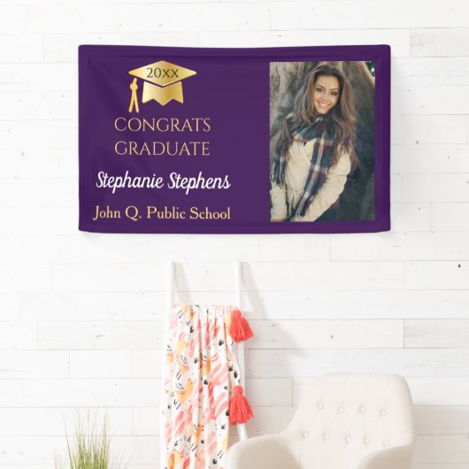 Foto Paars Gold Congrats Afstuderen naam | School Spandoek (Insitu)