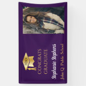 Foto Paars Gold Congrats Afstuderen naam | School Spandoek (Verticaal)
