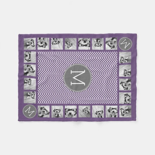 Foto Paars grijs Chevron Pattern met monogram Fleece Deken (Voorkant (Horizontaal))
