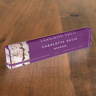 Foto paars wit monogram minimalistisch naambordje