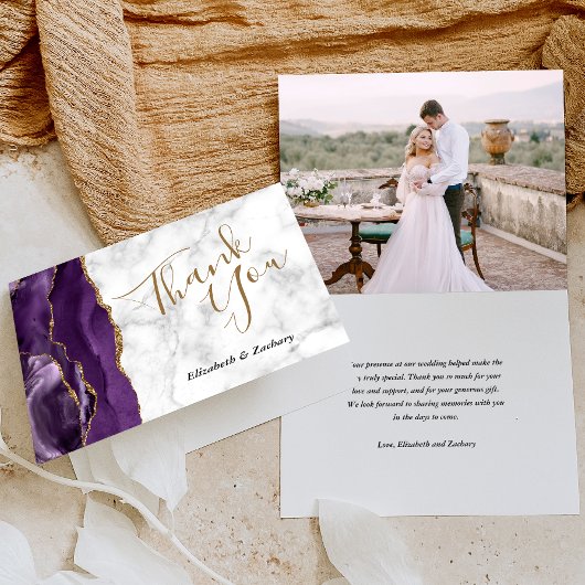 Foto Paarse Agaat Goud Marmeren bruiloft Dank u Kaart