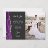 Foto Paarse Agaat Silver Dark Script Wedding Bedankkaart (Voorkant)