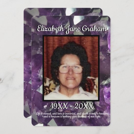 Foto Paarse Amethist Crystals begrafenis Programmakaart (Voorkant / Achterkant)