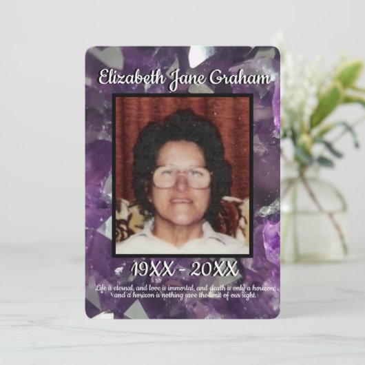 Foto Paarse Amethist Crystals begrafenis Programmakaart (Staand voorkant)