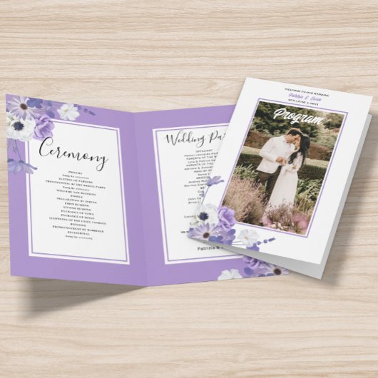 Foto Paarse Bloemenbruiloft gevouwen programma