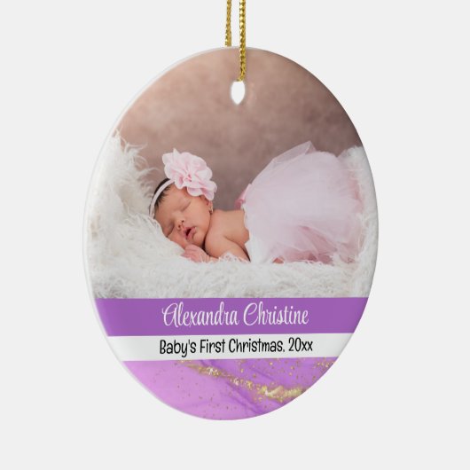 Foto Paarse Dubbelzijdig 2 Afbeelding Baby eerst Keramisch Ornament (Rechts)