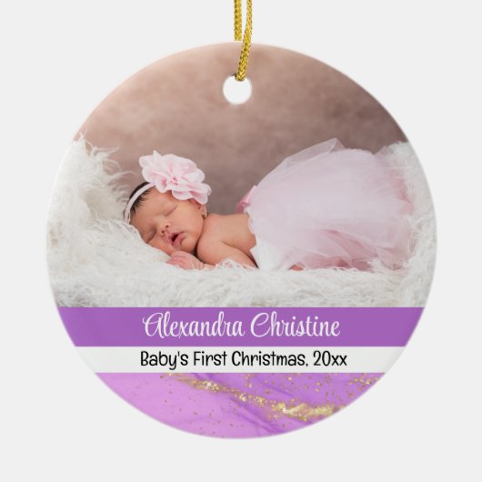 Foto Paarse Dubbelzijdig 2 Afbeelding Baby eerst Keramisch Ornament (Voorkant)